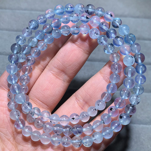天然巴西云母冰透海蓝宝三圈手链