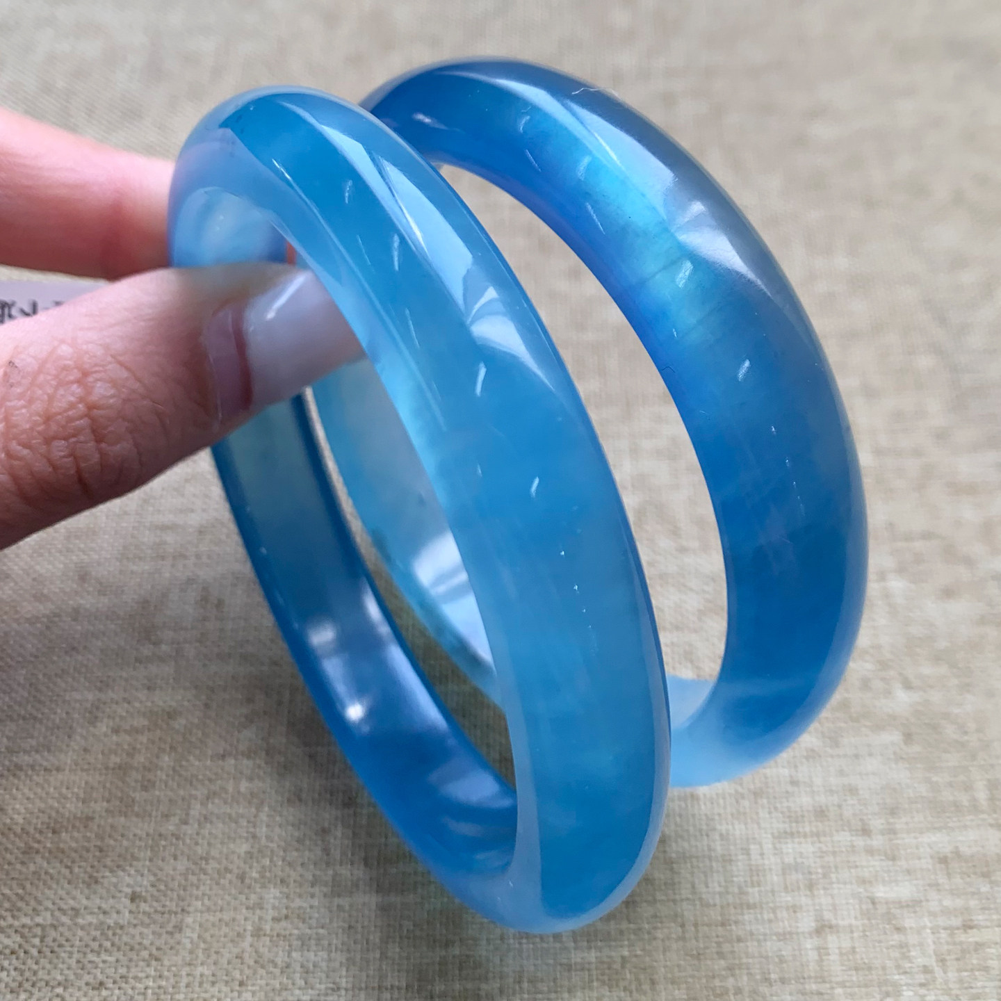 天然冰透润蓝色海蓝宝手镯蓝天白云绿柱石水晶饰品手链女手串礼物