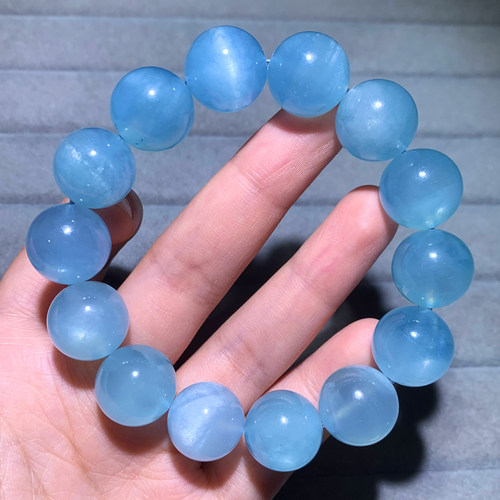 天然猫眼星光海蓝宝手链巴西水晶