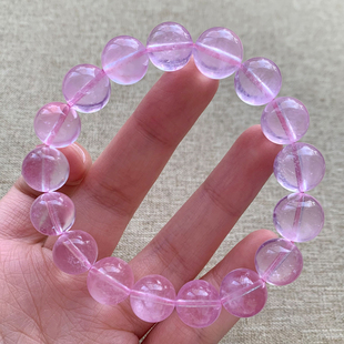 天然冰透粉摩根石手串桃花粉嫩绿柱石水晶手链甜美饰品情侣款 礼物