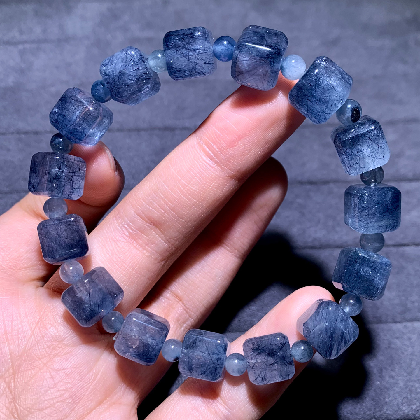 天然蓝兔毛方糖水晶手串饰品男女