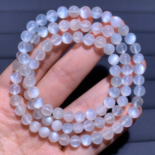 天然白月光三圈手链斯里兰卡猫眼石月光石手串送女饰品情侣款礼物