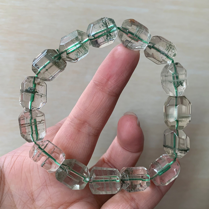 天然绿幽灵刻面手链巴西水晶千层