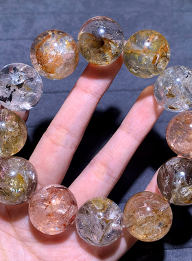 天然冰透大颗粒骸骨闪灵手串共生彩铜矿黄铁矿石手链送礼物情侣款