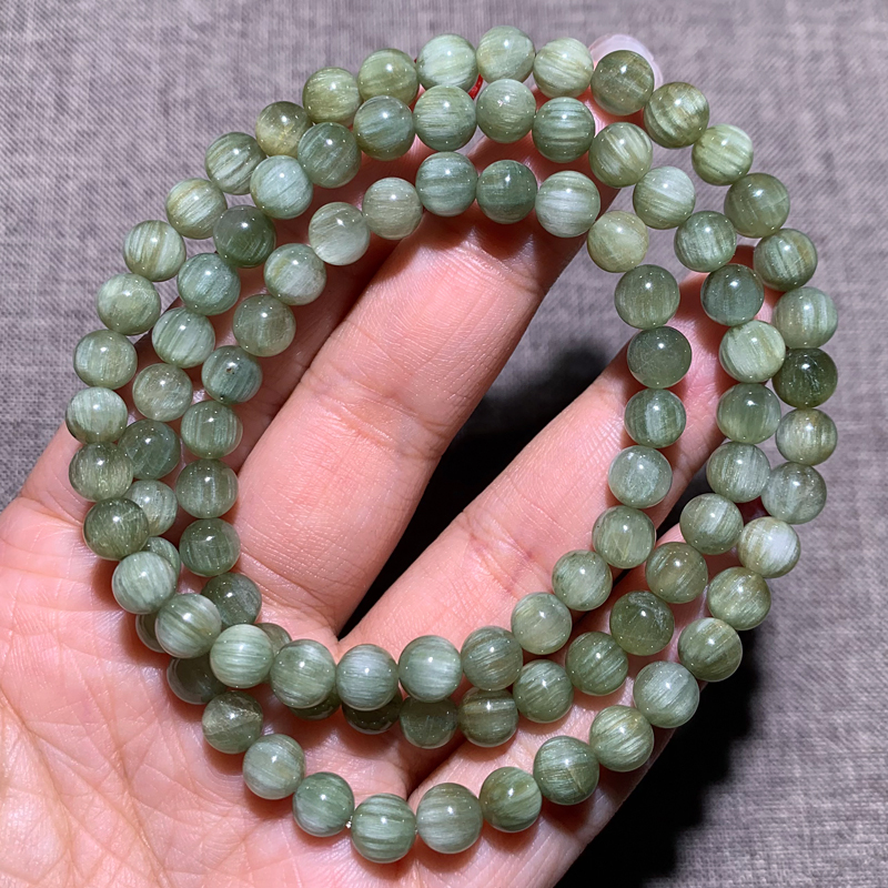 天然顺发绿兔毛水晶手链三圈发晶