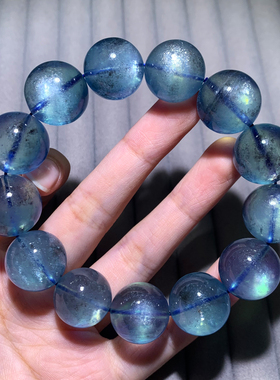天然星光海蓝宝手串云母魔鬼水晶