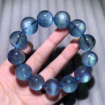 天然星光海蓝宝手串云母魔鬼蓝高冰绿柱石收藏水晶手链饰品男女