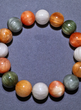 天然莹润顺发彩兔毛单圈水晶手串兔毛发晶落日色手串情侣款礼物女