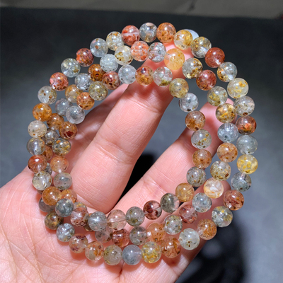 天然彩兔毛团团三圈手链水晶兔毛