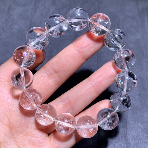 天然冰透彩虹白水晶单圈手链