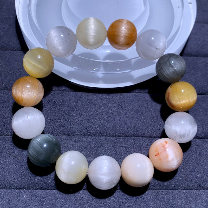 天然彩兔毛手链单圈水晶冰透猫眼拉丝彩发晶手串情侣款礼物饰品女