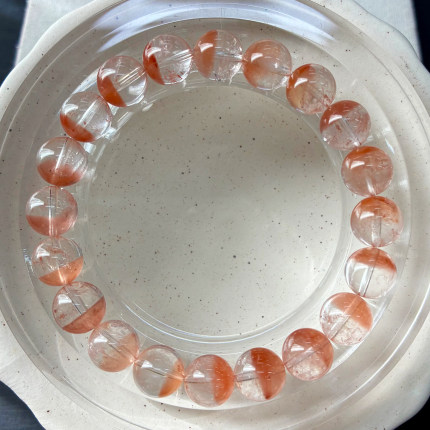 天然半盆芬达粉橘兔毛手链透润水晶手串饰品彩发晶拉丝绒发送礼女