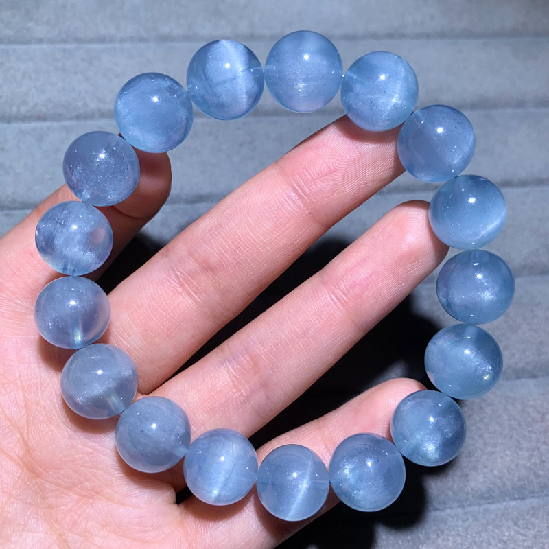 巴西天然猫眼海蓝宝手链绿柱石手串水晶男女生饰品送礼物情侣配饰