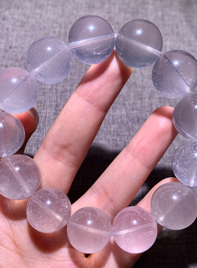 天然白粉草莓水晶手链单圈蓝沙女