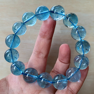 天然大颗粒托帕石手链冰透碎冰尼泊尔伦敦蓝水晶手串饰品情侣礼物