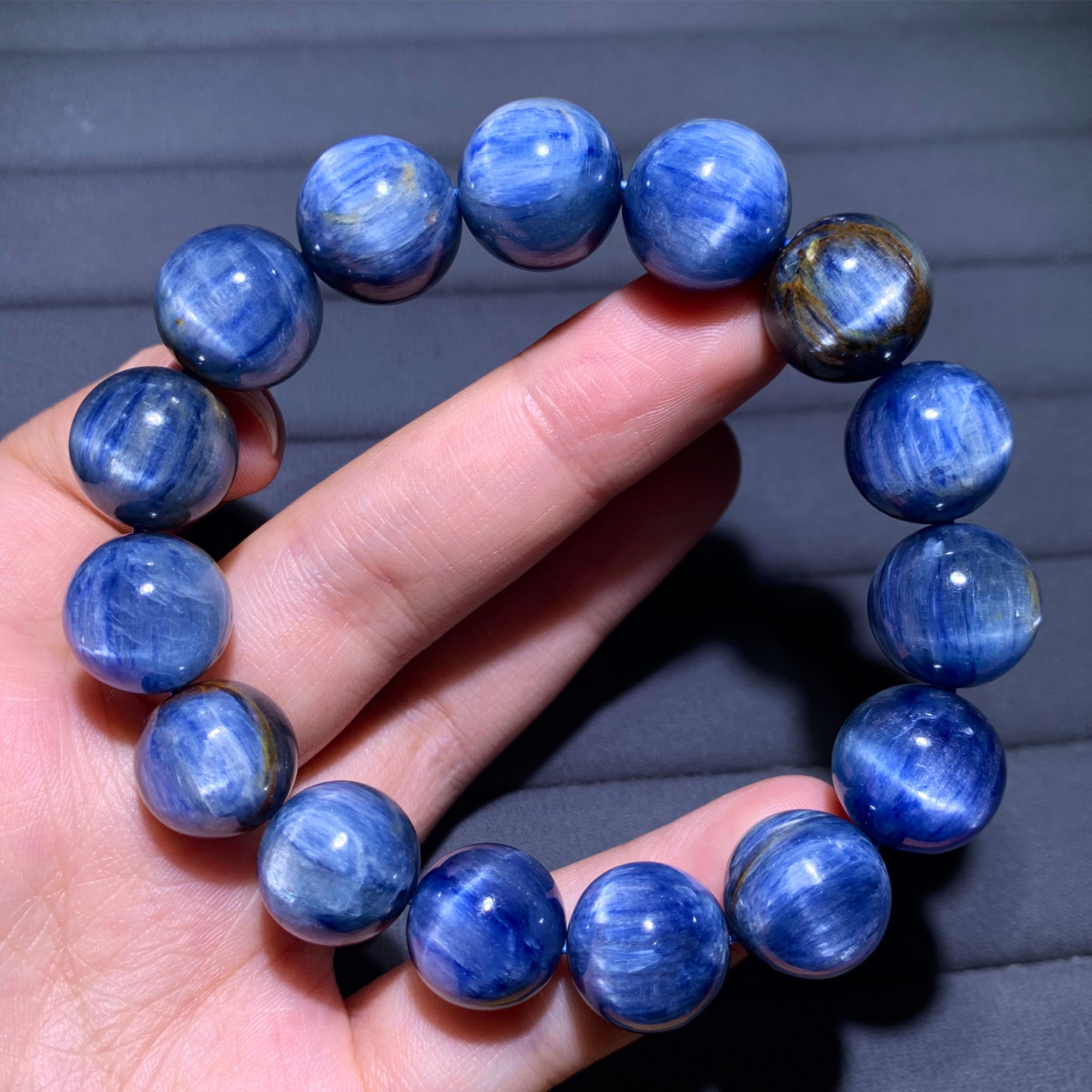 天然共生蓝晶石单圈手链共生矿物蓝绿色宝石手串水晶礼物情侣男女 - 实物图