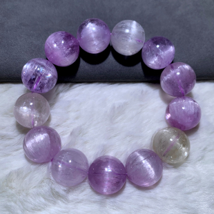 天然冰透拉丝紫锂辉石手链薰衣草猫眼水晶手串甜美饰品送礼物男女