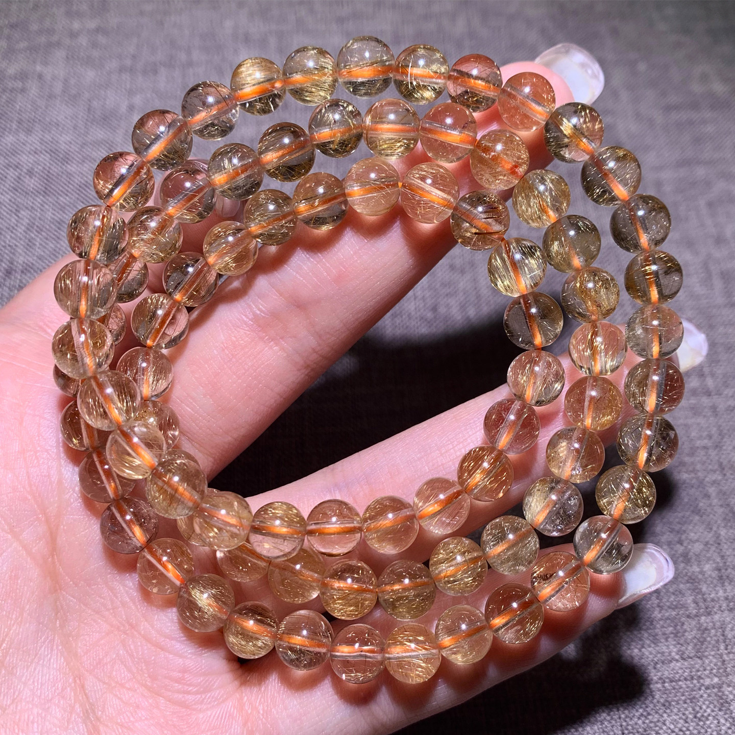 天然巴西冰透铜发晶多圈手链水晶