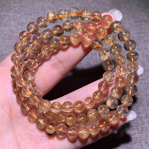 天然巴西冰透铜发晶多圈手链水晶