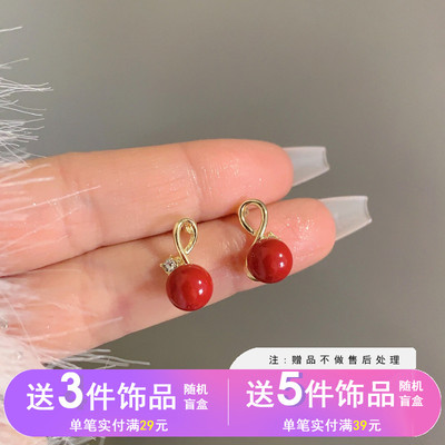 气质新年款红色几何耳钉ins风