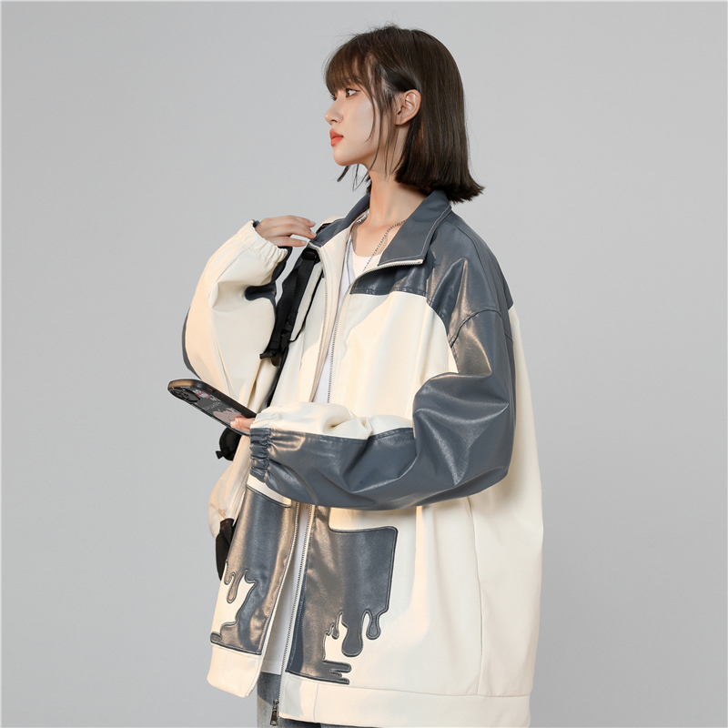 Giacche in pelle larghe da donna autunnali, top da motociclista, ricamate JK161-P95_voghion.com