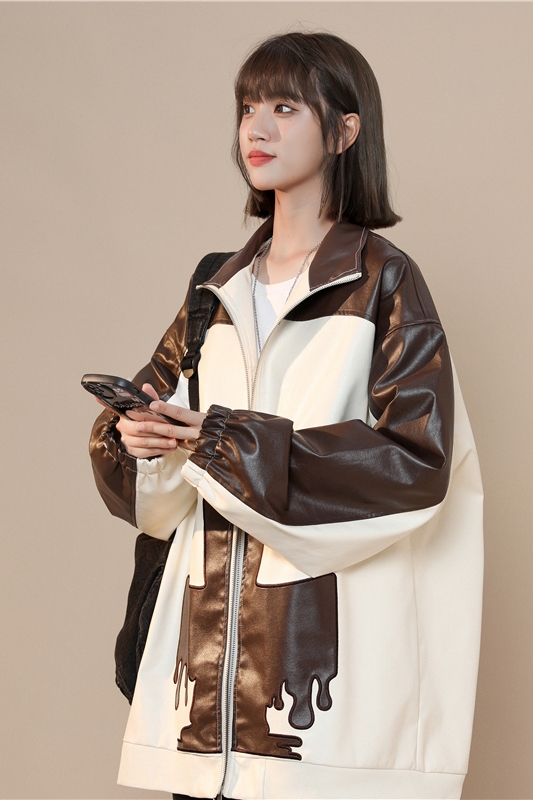 Giacche in pelle larghe da donna autunnali, top da motociclista, ricamate JK161-P95_voghion.com