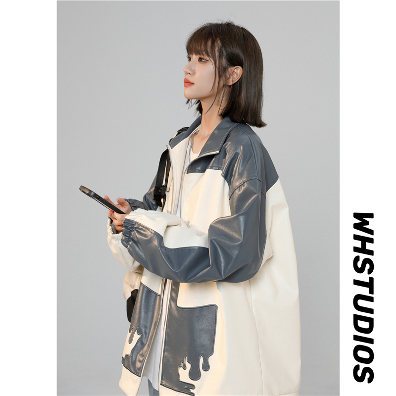 Giacche in pelle larghe da donna autunnali, top da motociclista, ricamate JK161-P95_voghion.com