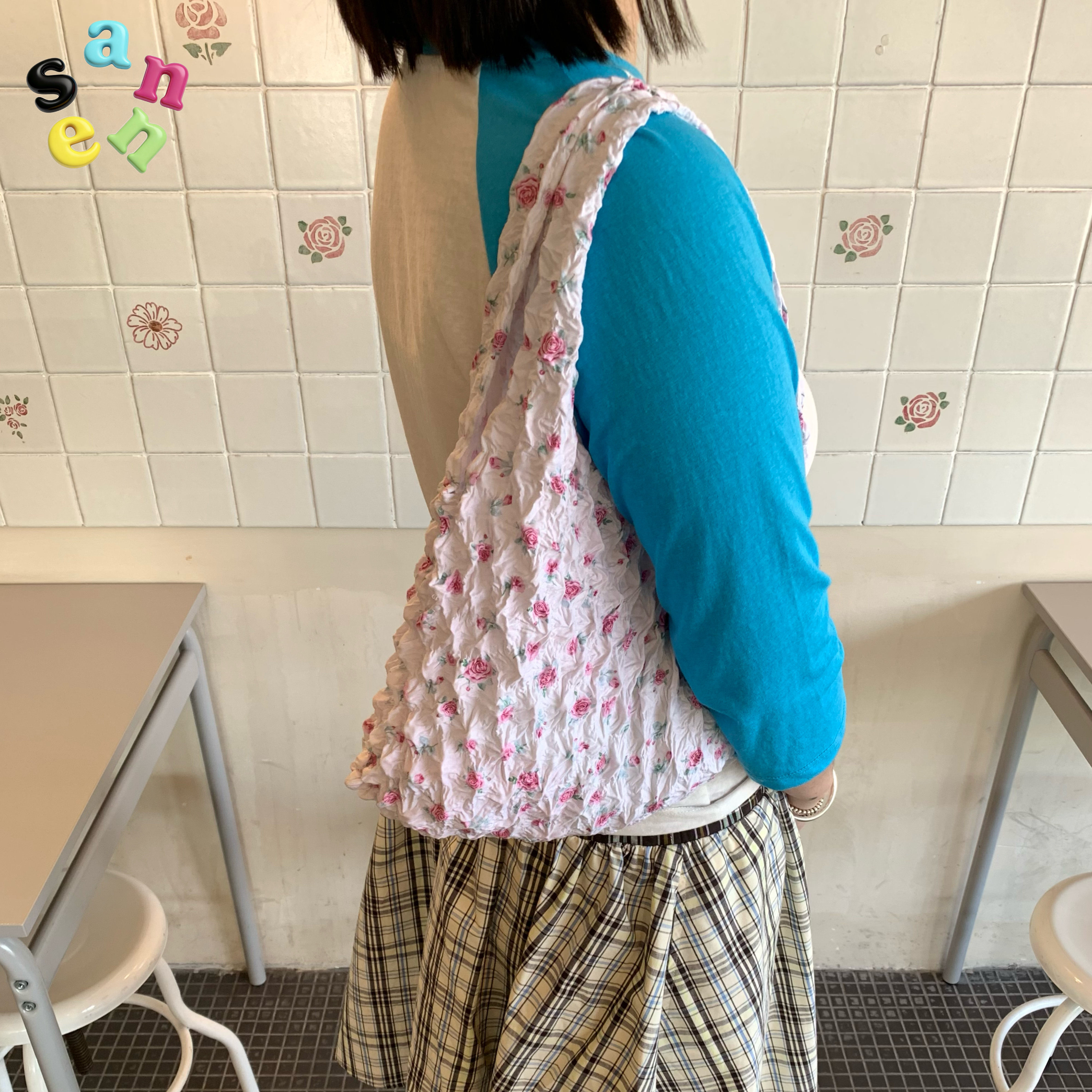 SANNE&ldquo;桃雾玫瑰&rdquo;复古少女感碎花单肩包粉色花卉大容量手提袋子