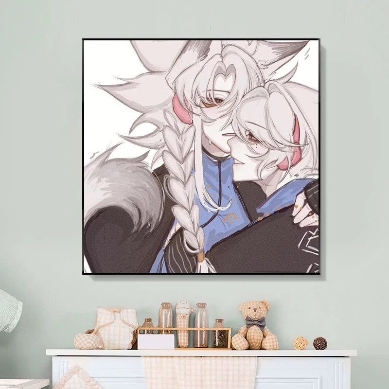 sky光遇白鸟平菇数字油画手绘手工填色数码油彩画客厅动漫装饰画