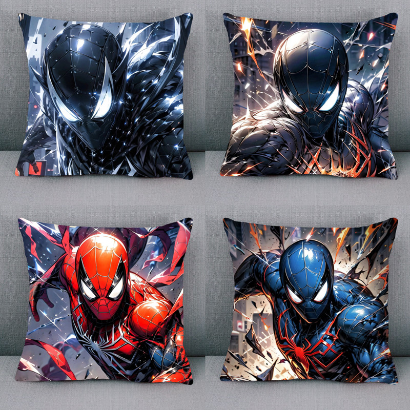 漫威钢铁侠蜘蛛侠抱枕卡通可爱双面毛绒汽车护腰腰靠正方形枕头