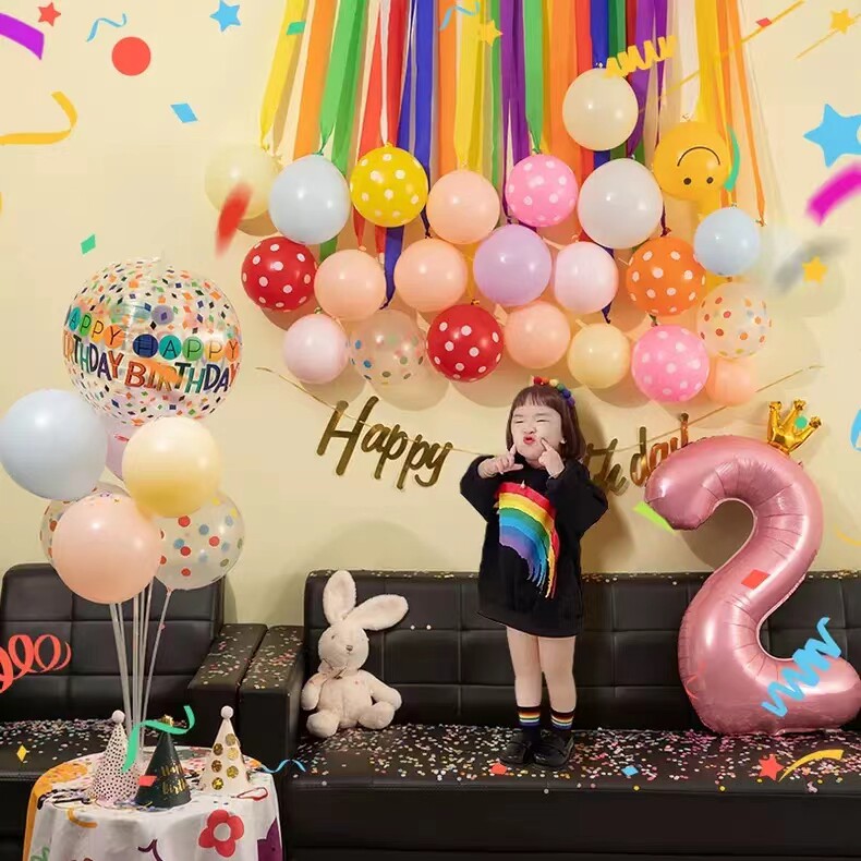 韩国ins风马卡龙色流苏背景墙宝宝儿童生日气球布置装饰派对拍照