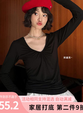 SISTERS姐妹秋冬款美雅碧抽褶高级感修身V领显瘦打底衫保暖抗起球