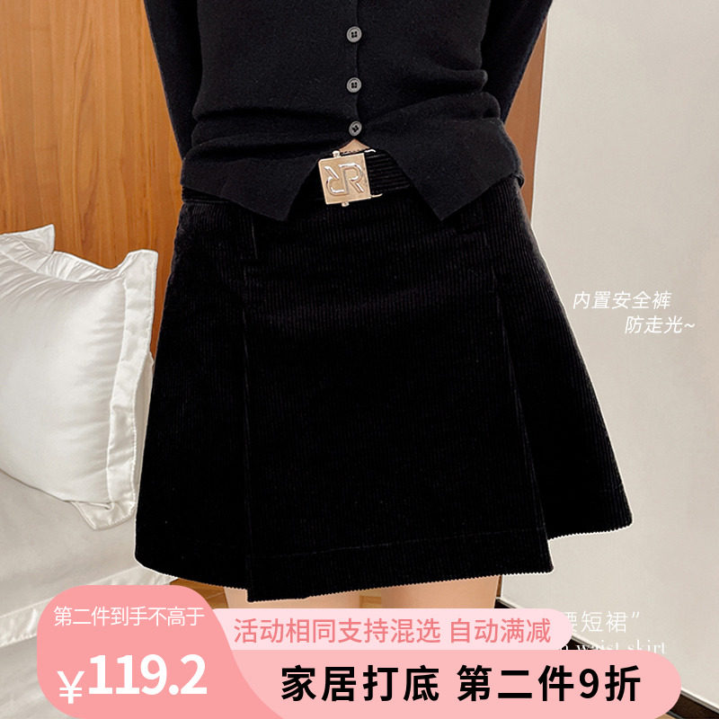 SISTERS姐妹秋冬缪系复古灯芯绒棉高腰金属扣腰带短裙内有安全裤,女装/女士精品,半身裙,淘宝优惠券,粉丝福利购,淘宝优惠卷