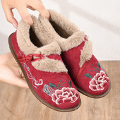 毛毛鞋 女外穿豆豆鞋 老北京加绒棉鞋 冬季 厚底绒面老太太妈妈鞋