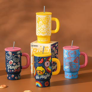 B.Duck小黄鸭车载杯大容量汽车陶瓷马克杯高颜值创意水杯办公杯子