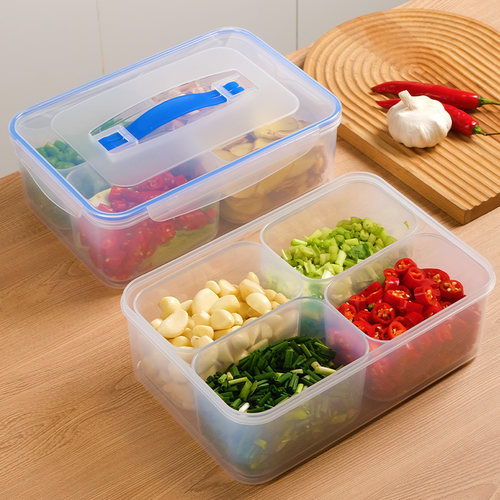 四分格厨房葱姜蒜收纳盒冷冻冰箱食品级保鲜盒子葱花备菜分装家用