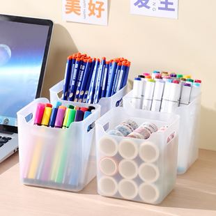 办公室桌面学生儿童男孩女孩马克笔轻奢高级感笔桶大容量整理盒子多功能画笔透明笔架文具盒抽屉内笔筒收纳盒