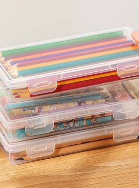 铅笔收纳盒子透明文具整理盒收纳笔筒装彩铅儿童蜡笔绘画素描笔袋