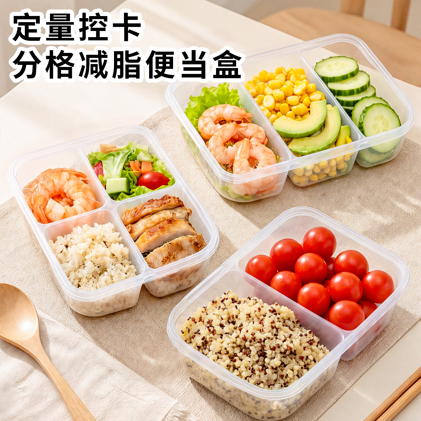 健身减脂餐专用三分格饭盒食品级家用定量减肥小号可微波炉加热盒