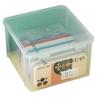 手机壳收纳盒带盖防尘透明杂物盒翻盖式明信片照卡片周边整理盒子