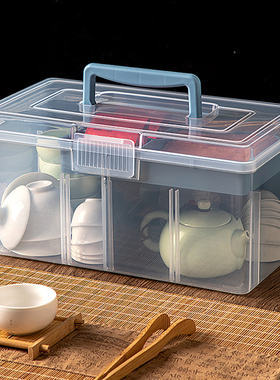 茶具收纳盒桌面茶杯水杯茶叶包分格盒长方形透明防尘整理置物箱子