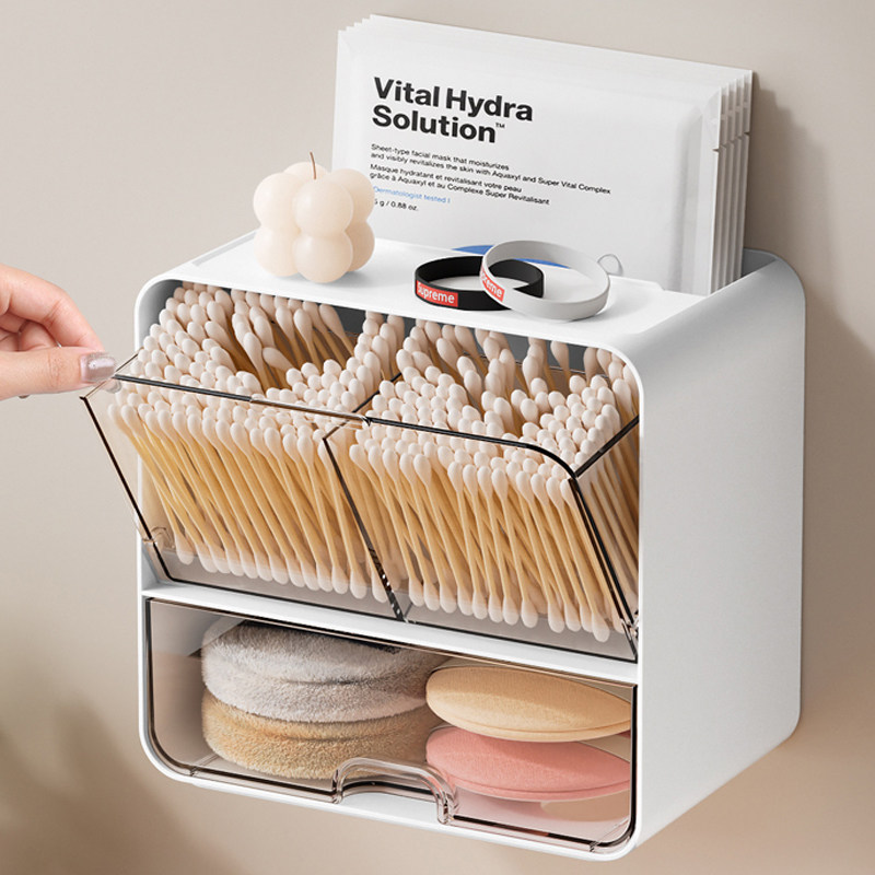 卫生间化妆棉壁挂式浴室粉扑棉片棉签棒卸妆棉宿舍墙上发饰收纳盒,收纳整理,桌面收纳盒,淘宝优惠券,粉丝福利购,淘宝优惠卷