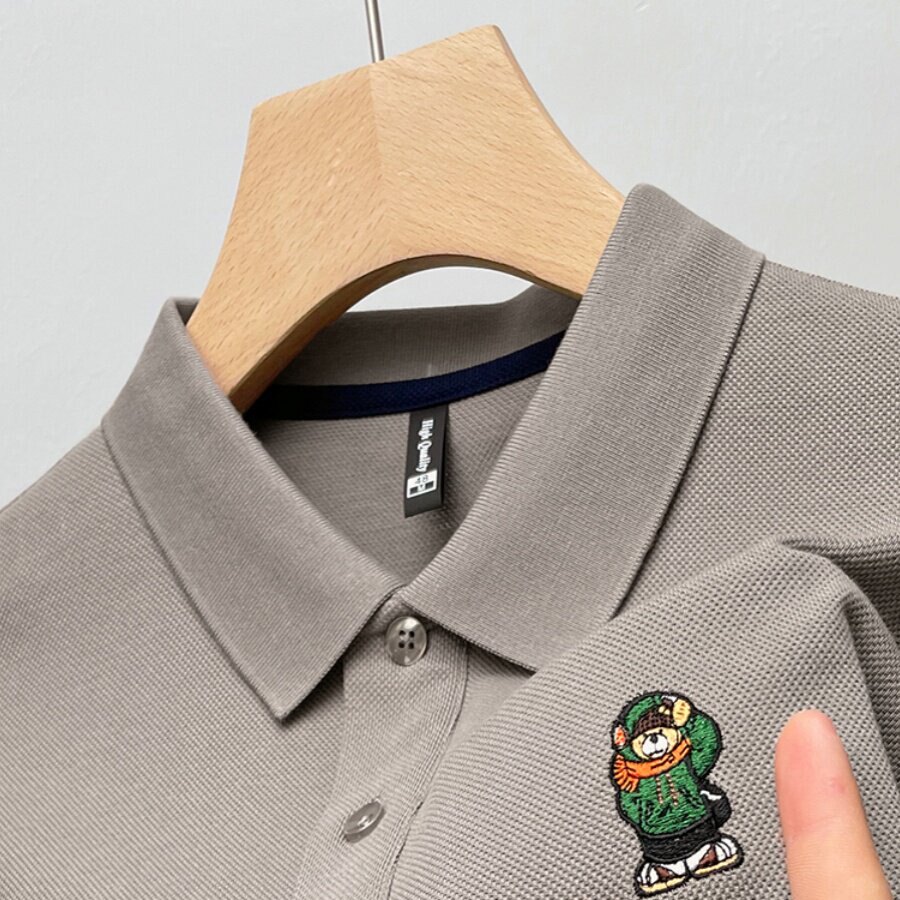 高端刺绣小熊polo衫男短袖100%纯棉t恤男装夏季潮流衣服翻领丅血
