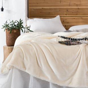 保暖双层羊羔绒毛毯绒毯纯色加厚法兰珊瑚绒单人毯子白色盖毯 冬季