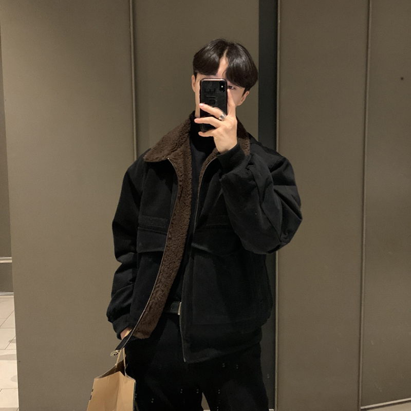 碧舍新款ins青年痞帅韩版短款夹克男拼色秋冬加厚翻领羊羔毛外套在类目 男装, 夹克中 - 来自Buy2taobao.com提供专业的淘宝代购服务