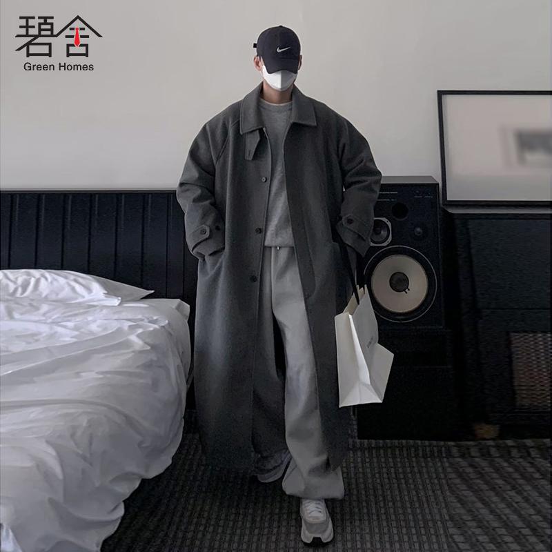 宽松百搭碧舍过膝毛呢大衣秋冬款