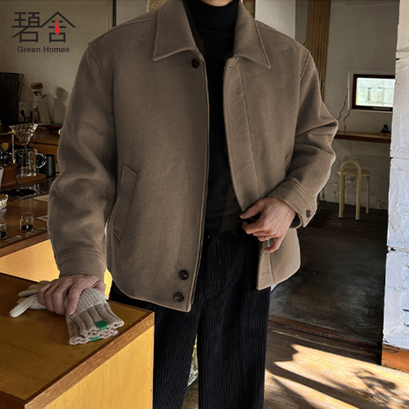 碧舍秋冬男士短款毛呢大衣短款