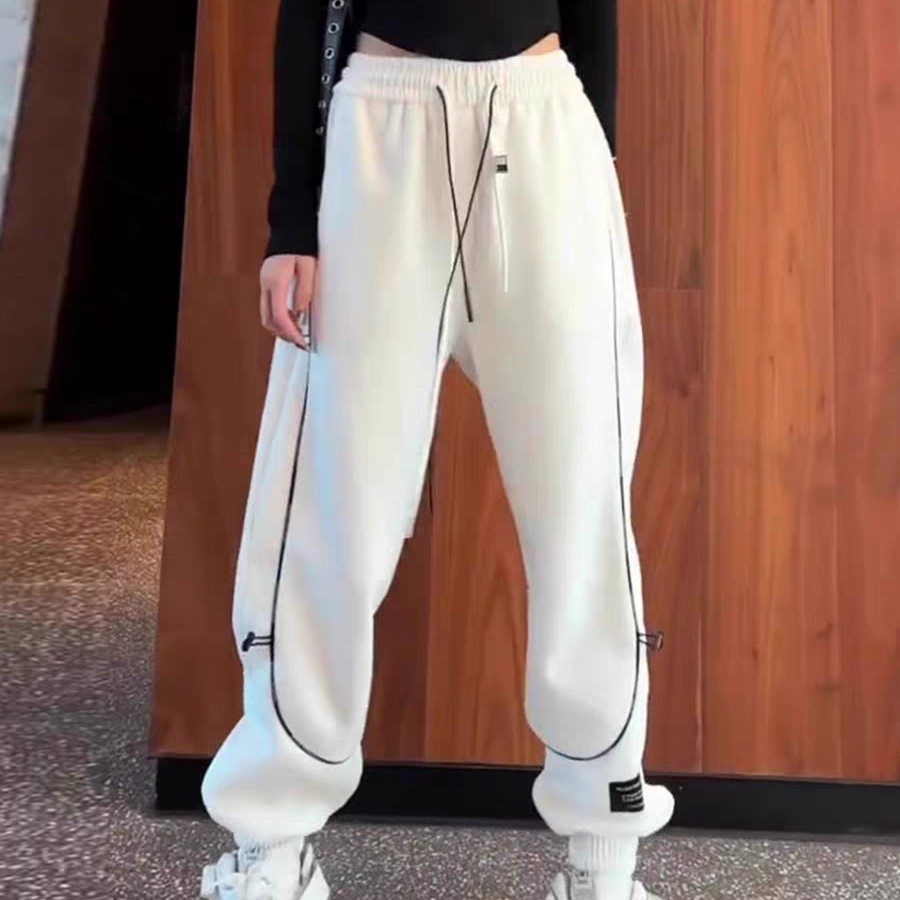 时尚高腰显瘦休闲卫裤女2025秋季新款欧货白色宽松百搭束脚哈伦裤