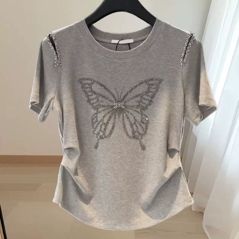 Летняя хлопковая дизайн футболка с коротким рукавом, тренд сезона