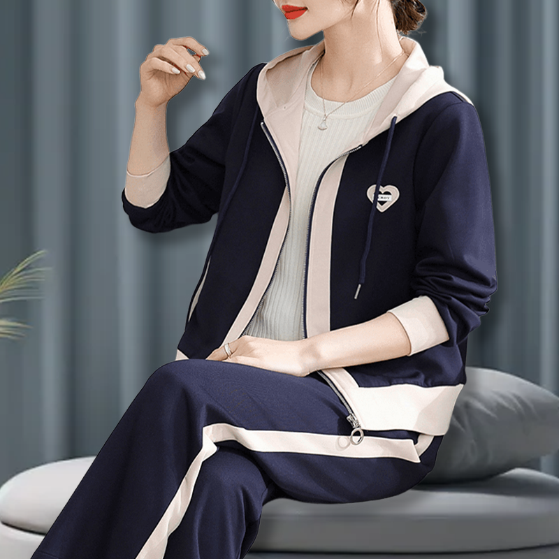 2024春秋新款休闲连帽卫衣两件套运动套装外套时尚减龄女装妈妈装